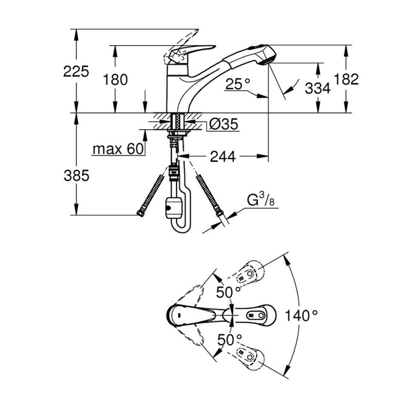 Rubinetto per lavello grohe, serie eurodisc new, bocca girevole con doccetta estraibile a due getti Grohe SCARUB0240CR