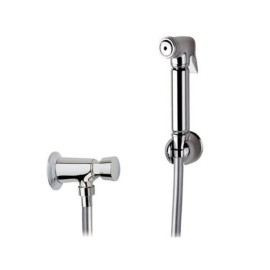 Set idroscopino composto da: idroscopino a pulsante in ottone cromato, flessibile conico e rubinetto temporizzato Remer RB100TE