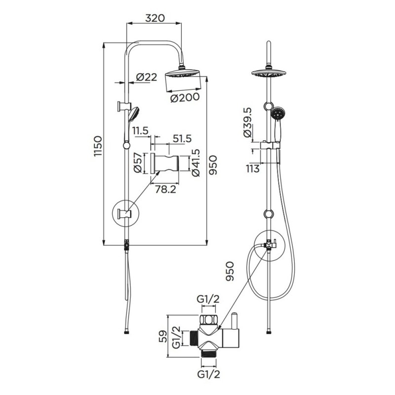 Colonna doccia serie airone cromata con soffione 20 cm in abs e doccetta 5 funzioni Idrobric SCACOL0085CR