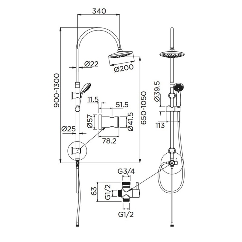 Colonna doccia serie gru con soffione di diametro 20 cm e doccino 5 funzioni Idrobric SCACOL0083CR