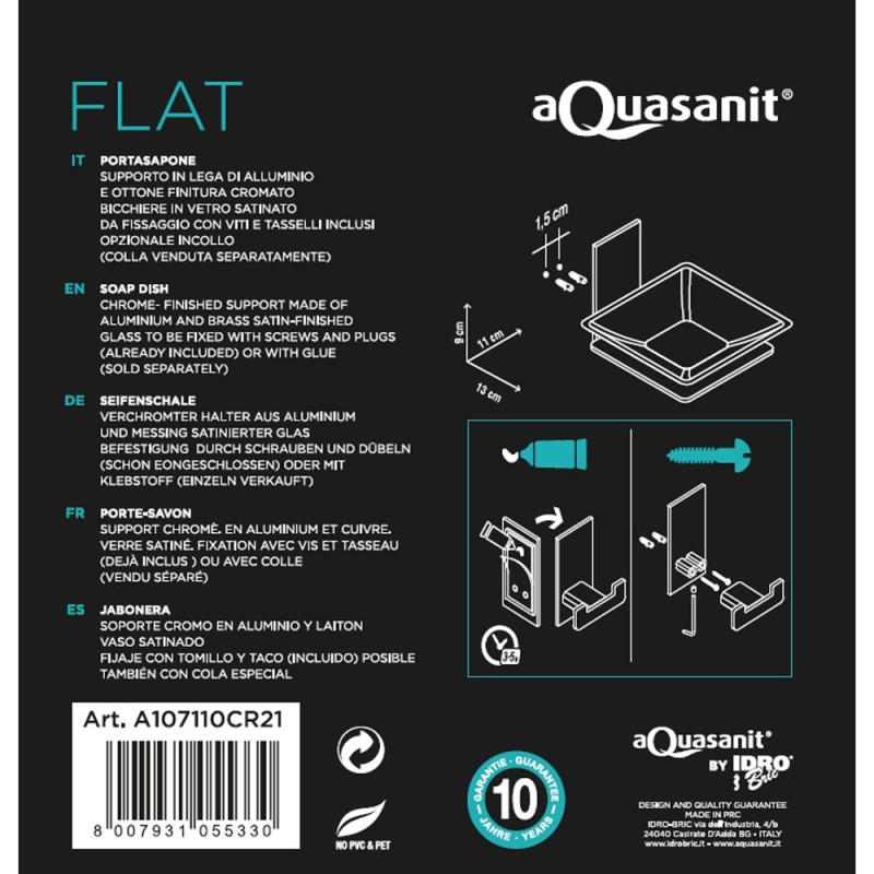 Porta sapone/bacinella serie flat - fissaggio ad incollo o con viti Aquasanit A107110CR21