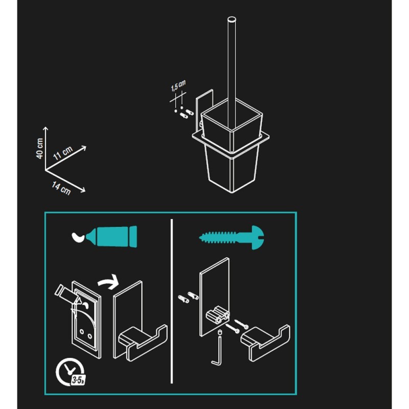 Porta scopino serie flat - fissaggio ad incollo o con viti Aquasanit A107140CR21
