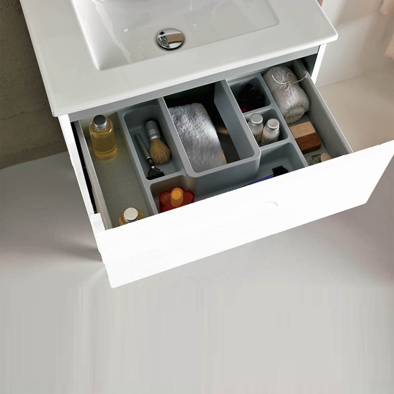Composizione sospesa vitale 100 cm bianco lucido completa di specchio e applique ROYO SCAMOB0013CP