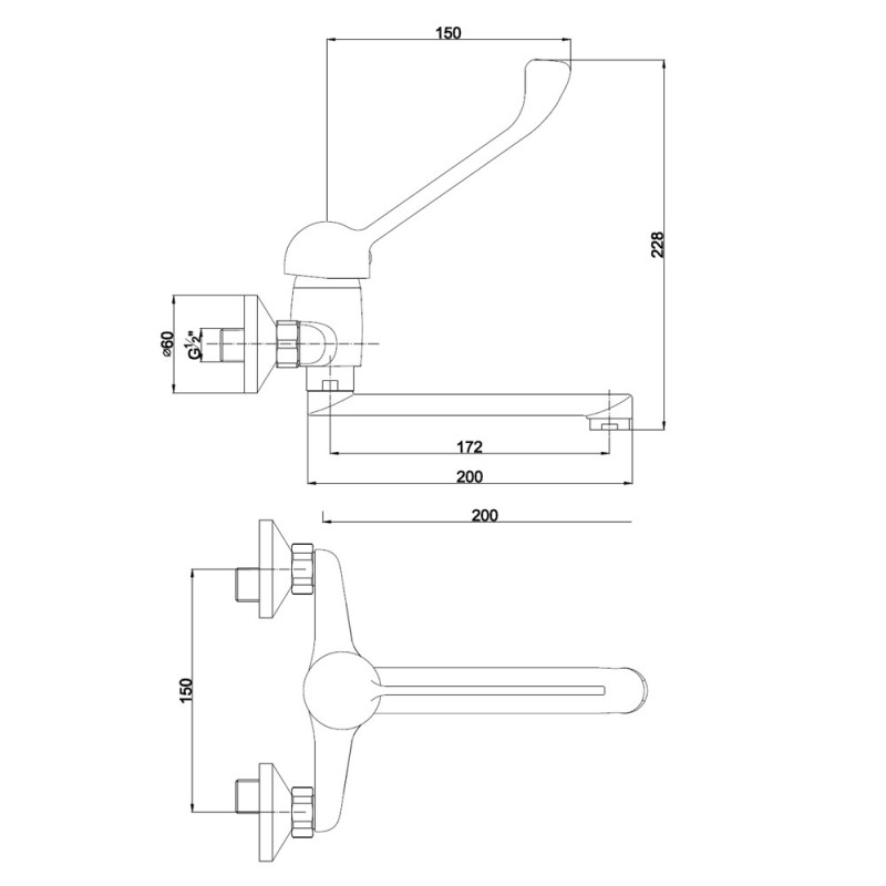 Lavello attacco a parete con leva clinica Idrobric SCARUB0488LL