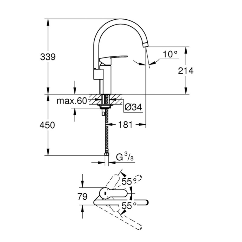 Miscelatore grohe serie cosmopolitan a canna alta con maniglia centrale Grohe SCARUB0762CR