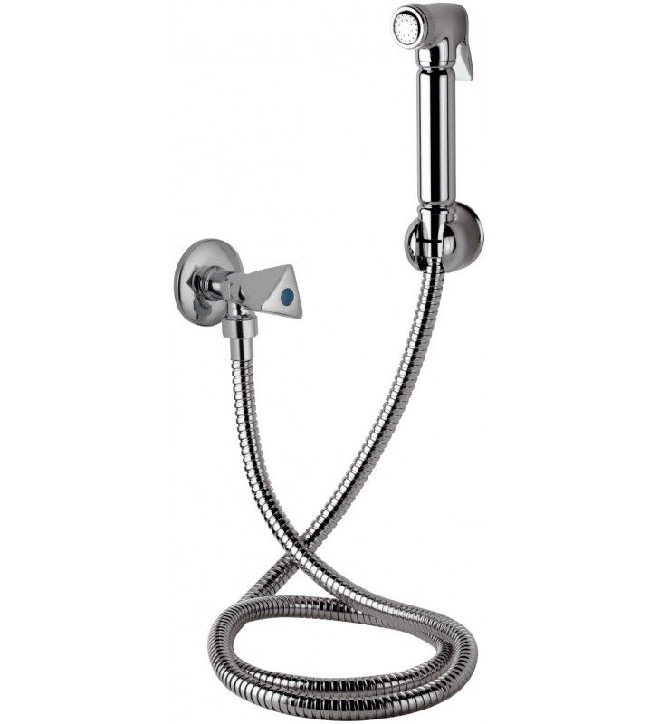  332REL129 Set doccetta bidet con doccia a pulsante, flessibile, rubinetto e supporto lux 