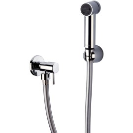 Set doccetta bidet eurolux con doccia a pulsante minimale, flessibile, rubinetto e supporto cromato Remer 332EURM