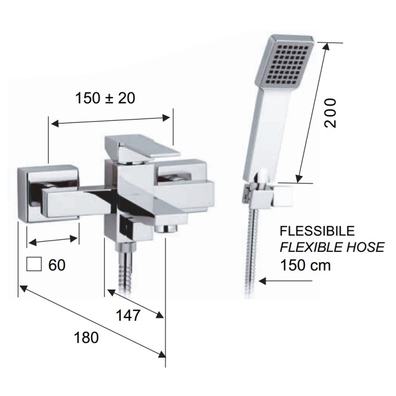 Rubinetto esterno per vasca con doccia duplex - serie qubika Remer Q02