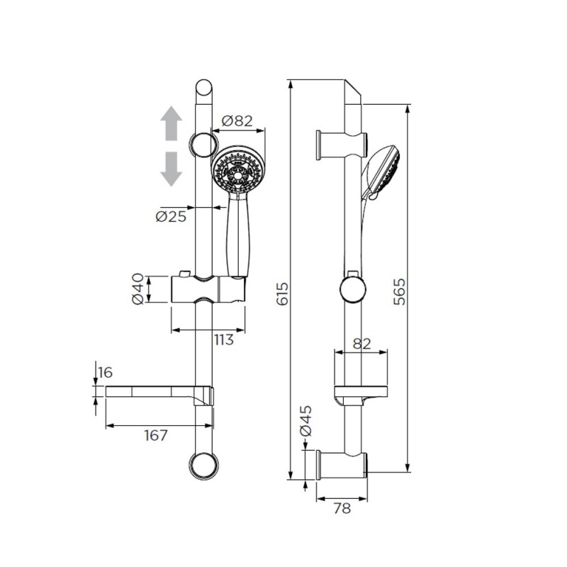 Saliscendi serie tango a 5 getti, cromato Idrobric BLISAL0046CR