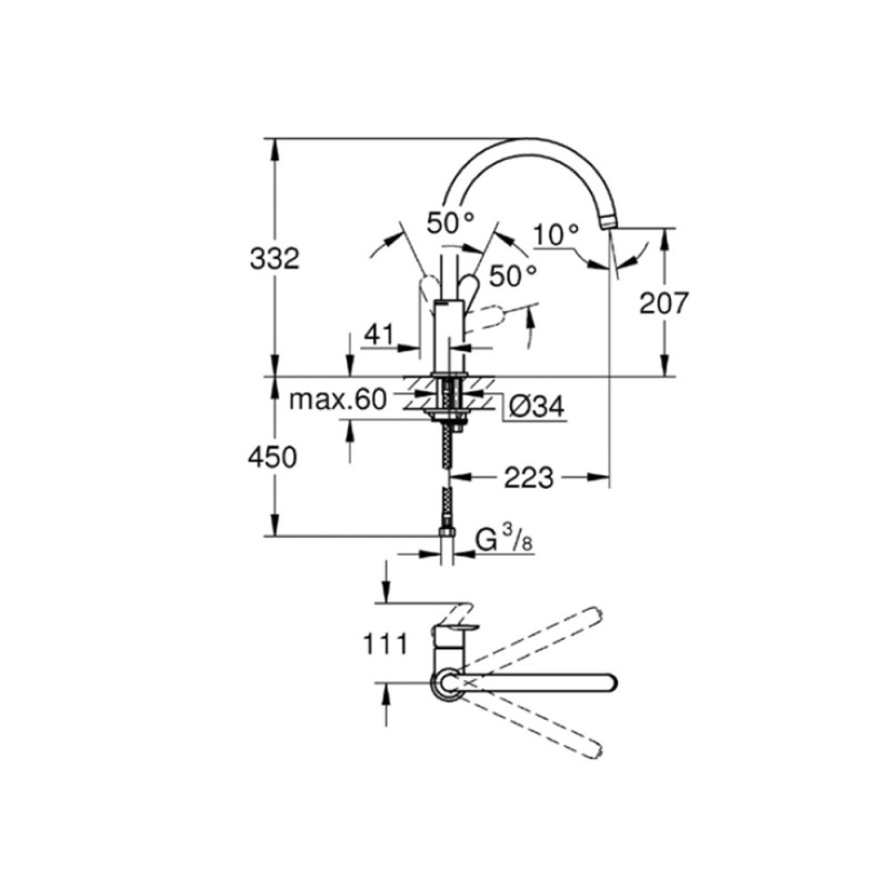 Miscelatore grohe per lavello bocca alta serie start edge cromato Grohe SCARUB0540CR
