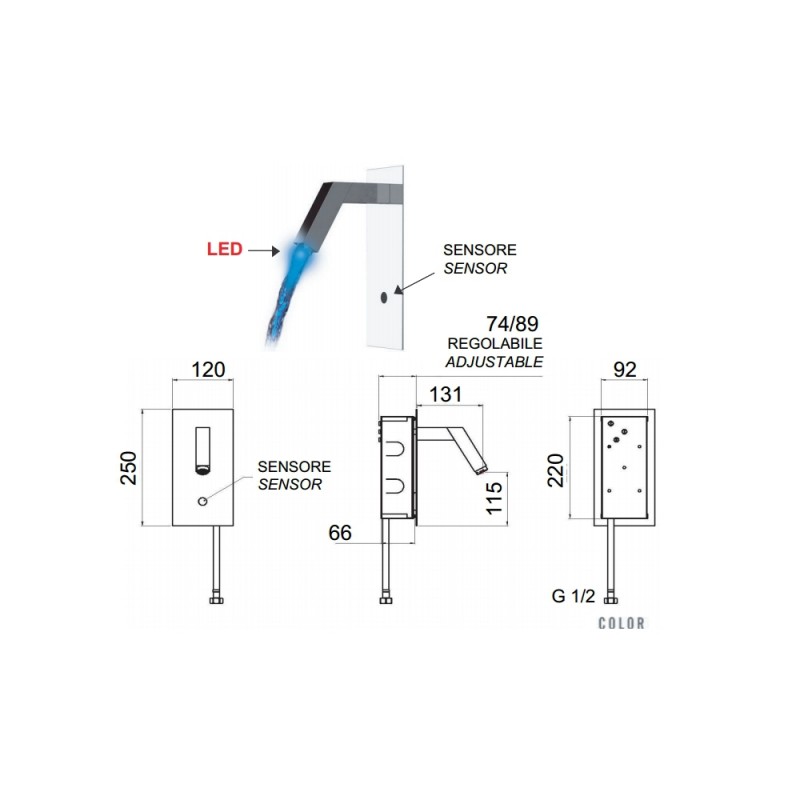 Sensor - rubinetto lavabo con sensore a incasso con led Remer SE28R