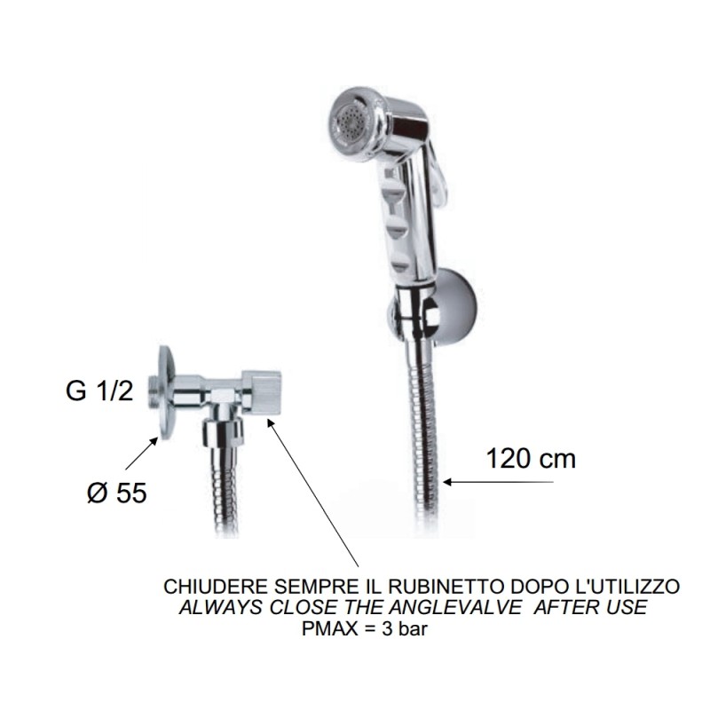 Set doccetta bidet con rubinetto e supporto cromato Remer 332RERCR