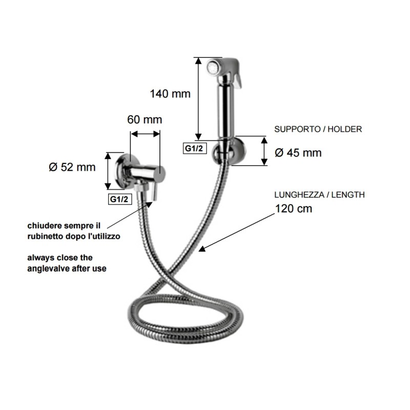 Set relax con doccetta bidet a pulsante, flessibile e rubinetto minimal all cromo Remer 332REL