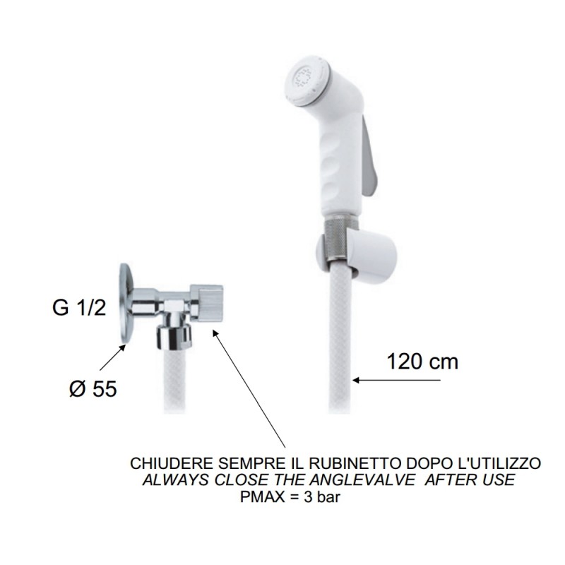 Doccetta bidet bianca con flessibile, rubinetto e supporto bianco Remer 332RER