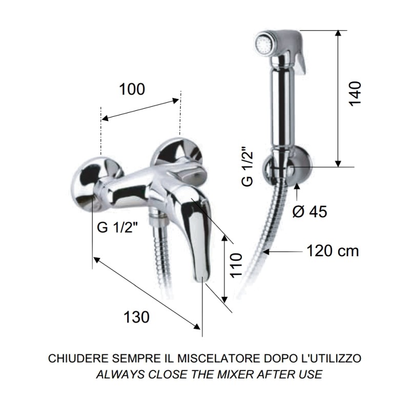 Set doccetta per bidet relax con doccia a pulsante, flessibile, miscelatore doccia e supporto lux Remer C332REL