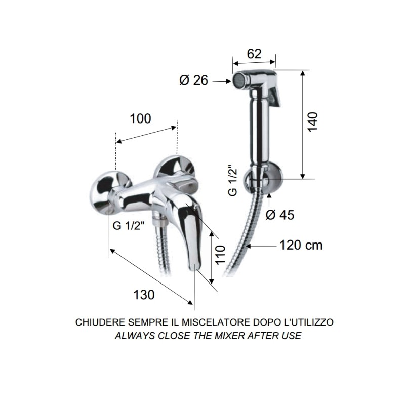 Set doccetta per bidet relax composto da doccia a pulsante, flessibile, miscelatore doccia e supporto lux Remer C332RELA