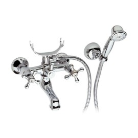 Rubinetto vasca bianco con inserti cromati con doccia duplex - serie liberty Remer 02LIBI