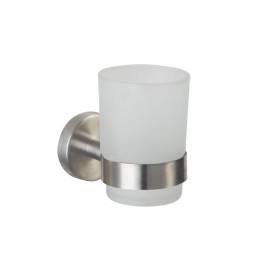 Porta spazzolini con bicchiere satinato steel - fissaggio ad incollo o con viti Idrobric A207100AS