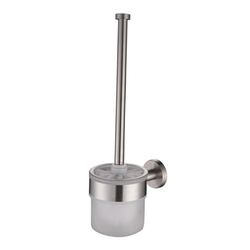 Porta scopino con bacinella in vetro satinato serie steel - fissaggio ad incollo o con viti Idrobric A207140AS