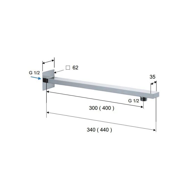 Braccio doccia q in ottone cromato 30 cm Remer 348Q30
