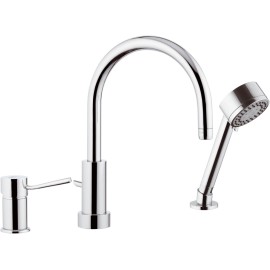 Miiscelatore bordo lavello con deviatore, bocca minimale e doccetta cromata serie minimal Remer N48319MO
