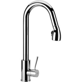 Rubinetto laterale per lavello a base tonda alto con bocca a j girevole e doccetta estraibile serie minimal Remer N86