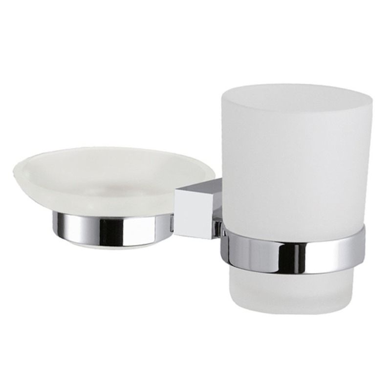 Supporto da muro doppio con portasapone e portabicchiere - serie sq Remer SQ17