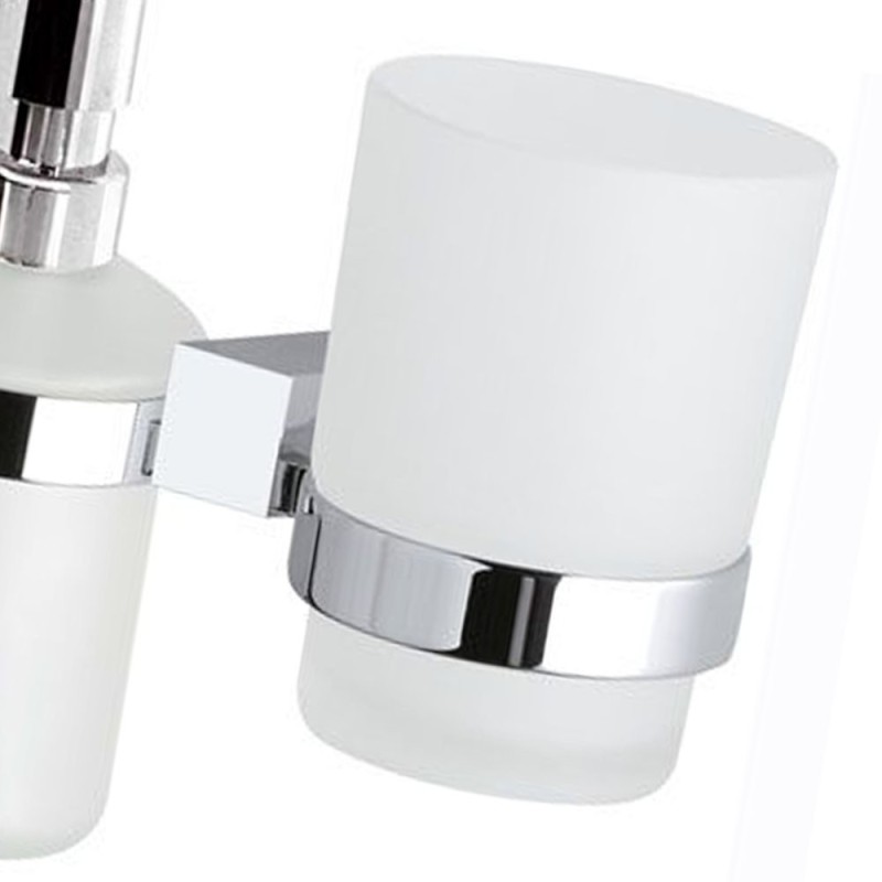 Supporto da muro doppio con portabicchiere e dispenser sapone - serie sq Remer SQ18
