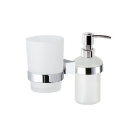 Supporto da muro doppio con portabicchiere e dispenser sapone - serie sq Remer SQ18