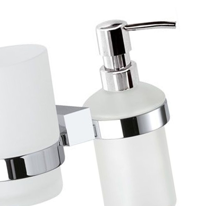 Supporto da muro doppio con portabicchiere e dispenser sapone - serie sq Remer SQ18