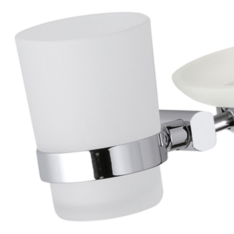 Supporto da muro doppio completo di bicchiere e portasapone - serie forma Remer FR17