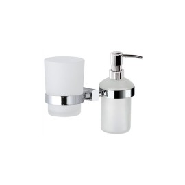 Supporto da muro doppio completo di bicchiere e dispenser sapone - serie forma Remer FR18