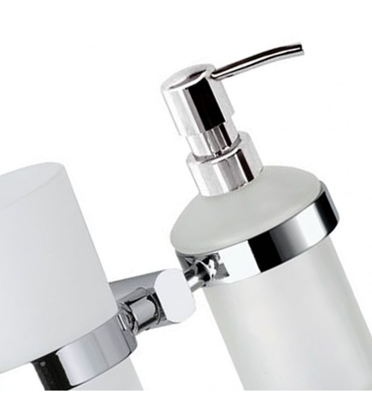 Supporto da muro doppio completo di bicchiere e dispenser sapone - serie forma Remer FR18
