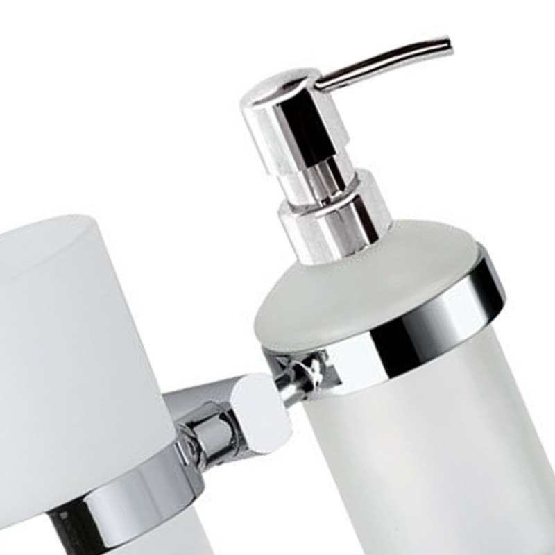 Supporto da muro doppio completo di bicchiere e dispenser sapone - serie forma Remer FR18