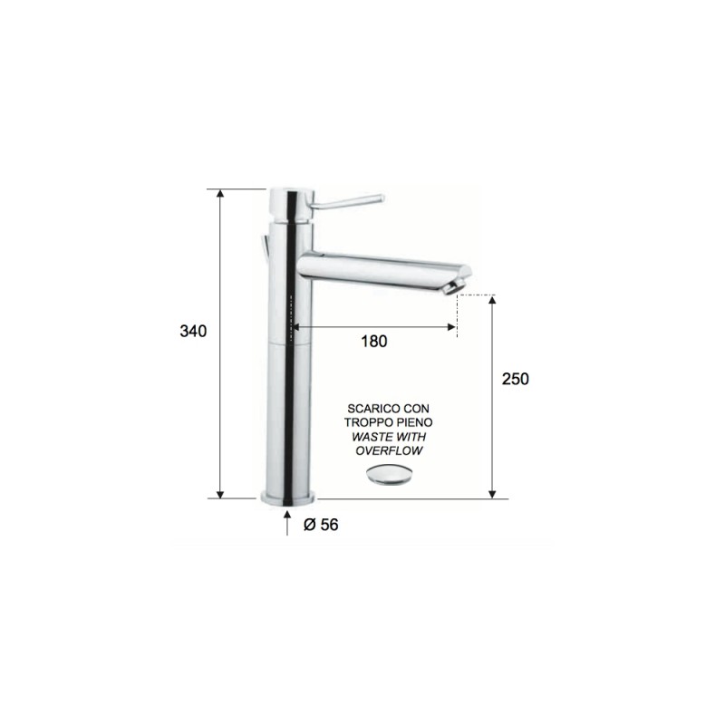 Minimal rubinetto lavabo alto con bocca lunga n10lxl Remer N11LXL