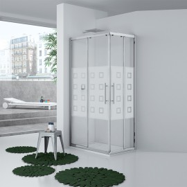 Box angolare 87-89x67-69 new plus, vetro serigrafato 6 mm, h 1,95 con cerniere sganciabili Aquasanit B0307PCR55