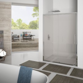 Porta scorrevole 117-121 cm, vetro trasparente 6 mm, h. 1,95, cerniere sganciabili- new plus Aquasanit B0333PCR01