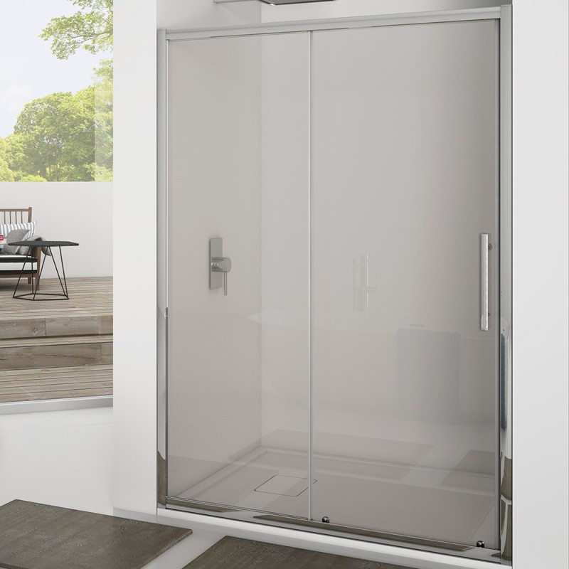 Porta scorrevole 137-141 cm, vetro trasparente 6 mm, 1 ,95 cerniere sganciabili new plus Aquasanit B0335PCR01