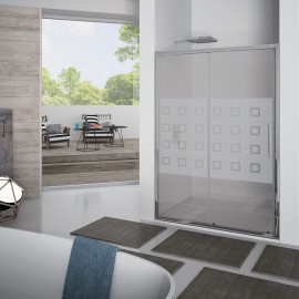 Porta scorrevole 117-121 cm, vetro serigrafato 6 mm, h. 1,95, cerniere sganciabili- new plus Aquasanit B0333PCR55