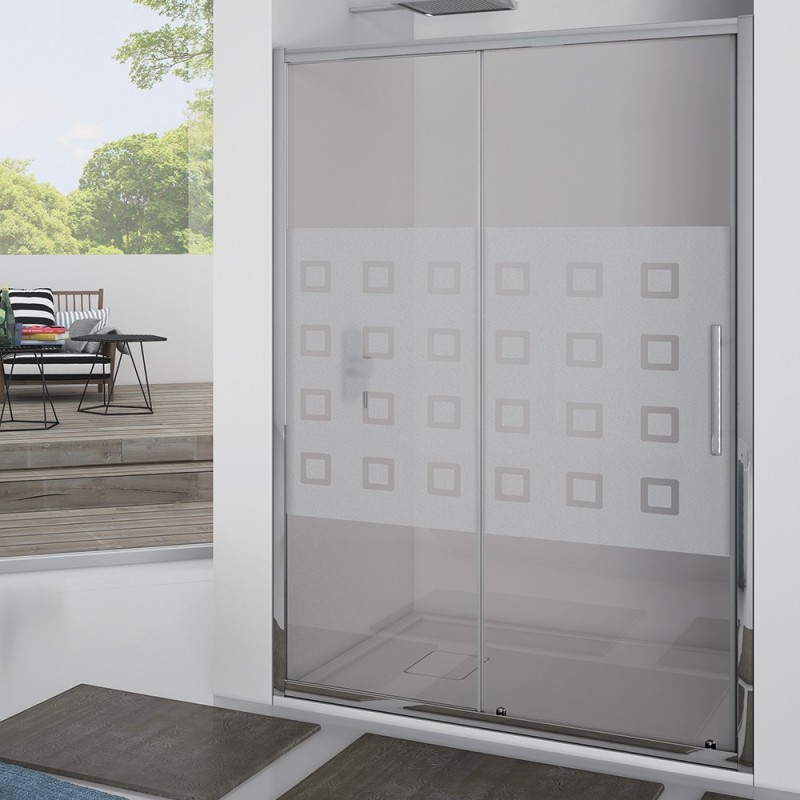Porta scorrevole 137-141 cm , vetro serigrafato 6 mm, h. 1,95 cerniere sganciabili -new plus Aquasanit B0335PCR55