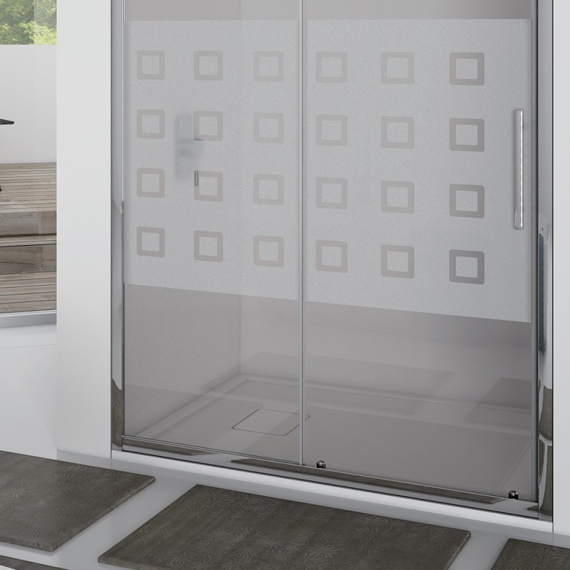 Porta scorrevole 137-141 cm , vetro serigrafato 6 mm, h. 1,95 cerniere sganciabili -new plus Aquasanit B0335PCR55