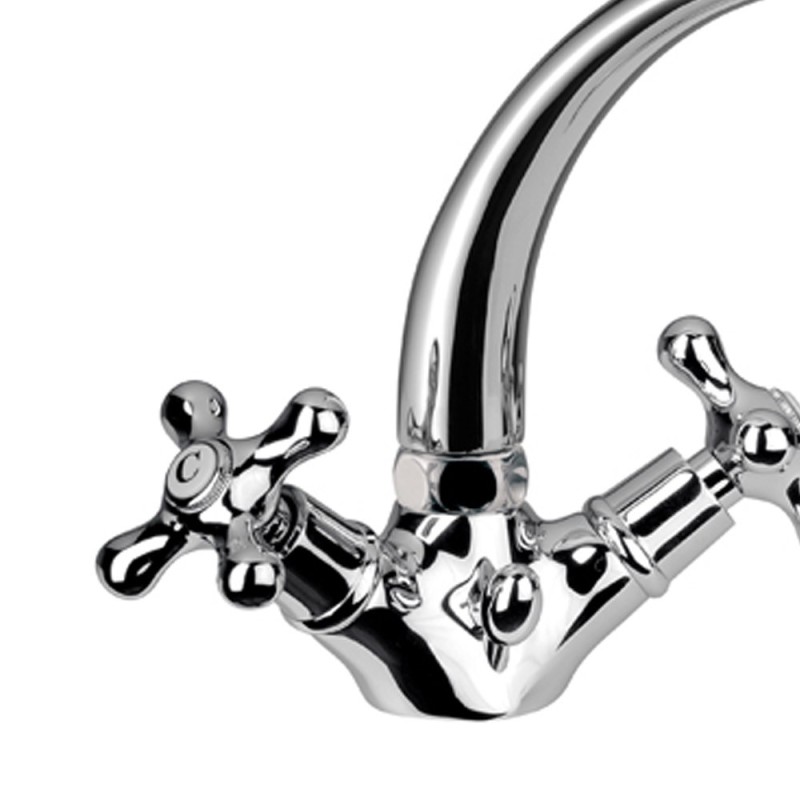 Rubinetto lavabo stile classico liberty con bocca pesante e scarico Remer 13CLI