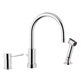 Rubinetto monocomando bordo lavello con deviatore, bocca minimale e doccetta a pulsante serie minimal Remer N48332EU