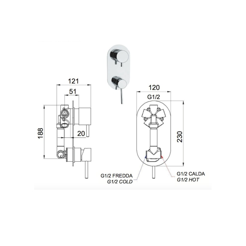 Rubinetto doccia con deviatore a 4 posizioni serie minimal Remer N94