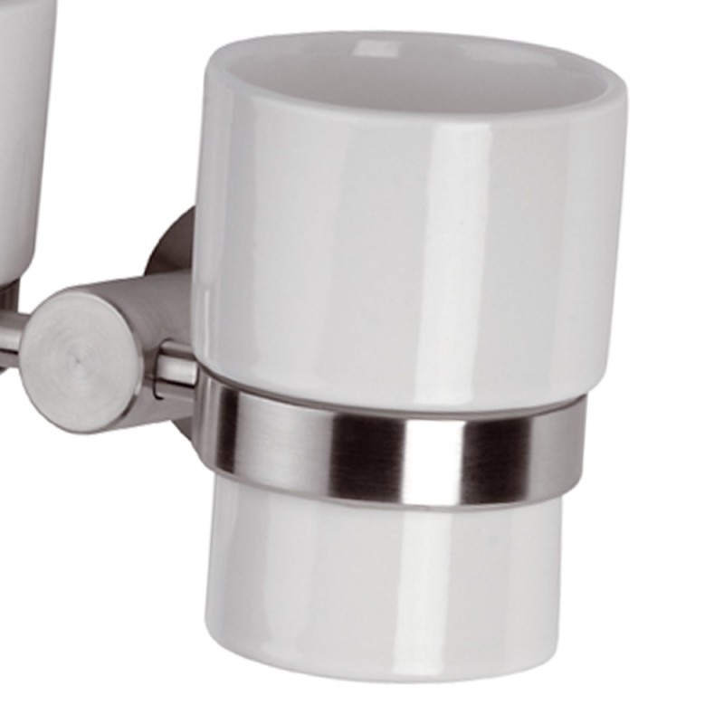 Portabicchiere doppio in ceramica - serie minimal inox Remer MI16INOX