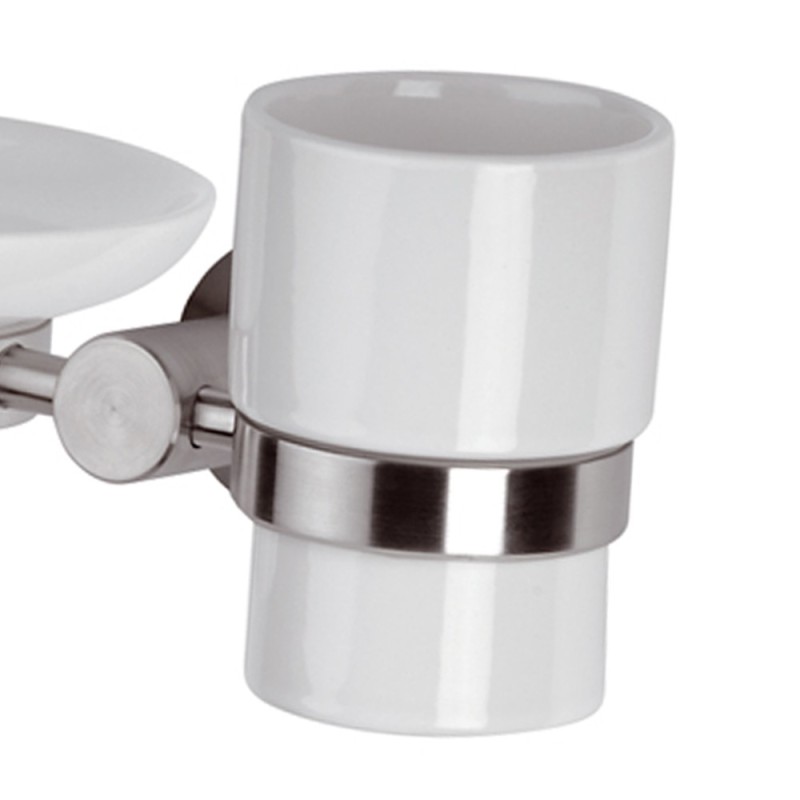 Supporto doppio con bicchiere e portasapone - serie minimal inox Remer MI17INOX