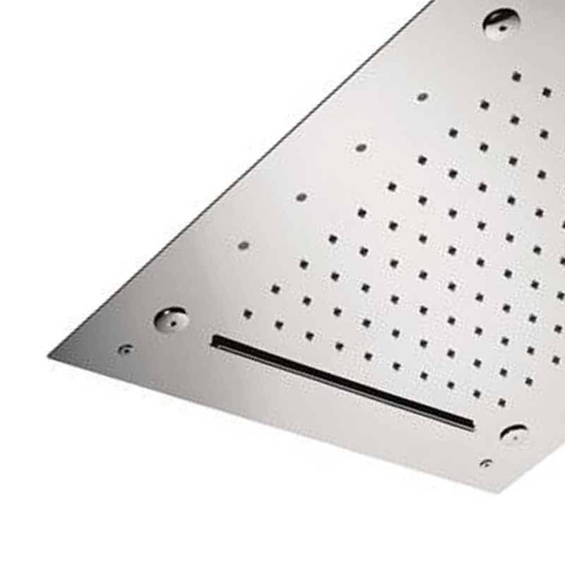 Soffione a soffitto 3 getti 43x43 cm con led in acciaio inox Remer 357RS43NCW