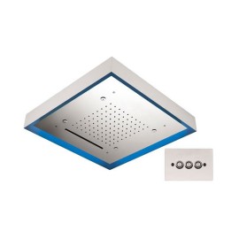 Soffione a soffitto 3 getti 57x57 cm con led in acciaio inox Remer 357LS57NC