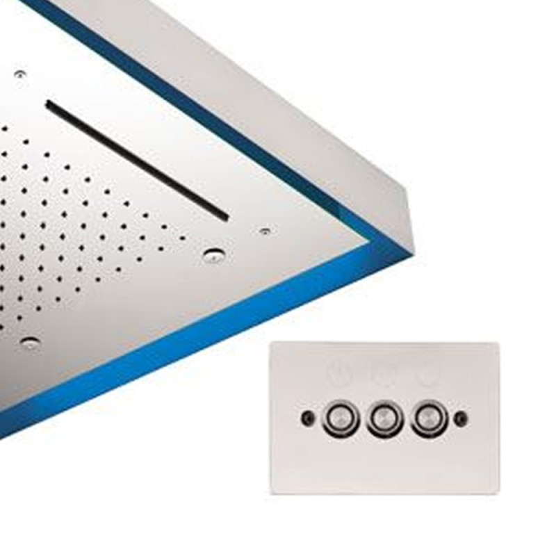 Soffione a soffitto 3 getti 57X57 cm con led e doppia cascata Remer 357LS57N2C