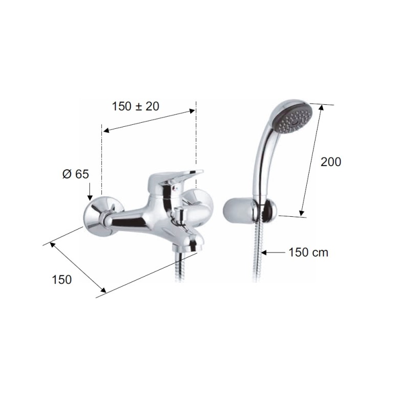Miscelatore vasca remer con doccino e flessibile - serie kiss Remer K02